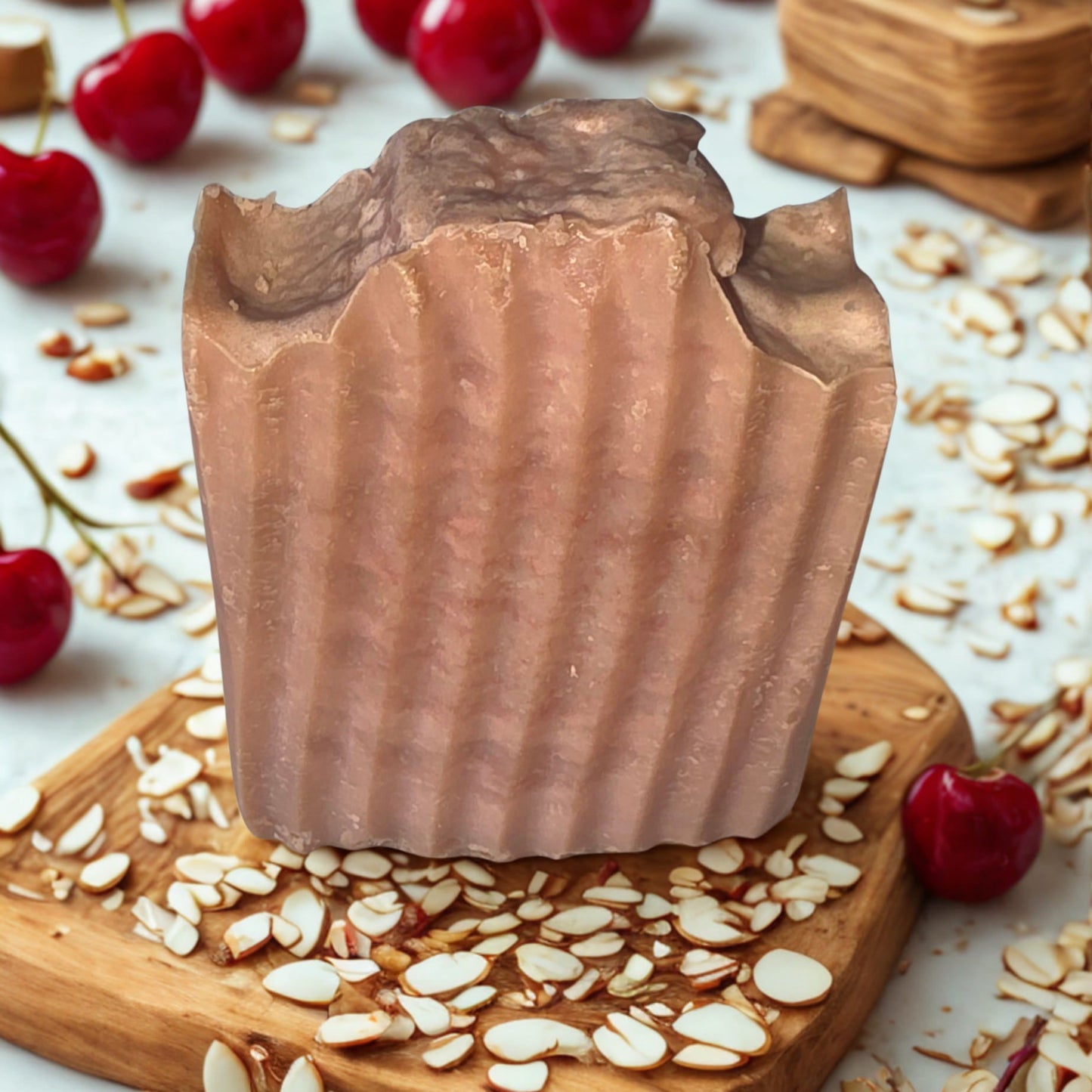 Handmade cherry almond vanilla cold process soap – pink artisan bar, Michigan small‑batch gift soap.
