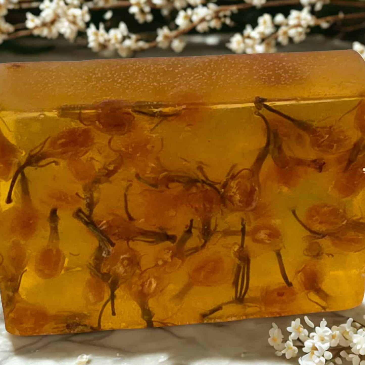 Yellow bar of soap in jasmineHandmade jasmine soap – yellow artisan bar with soft floral scent, Michigan small‑batch gift soap.