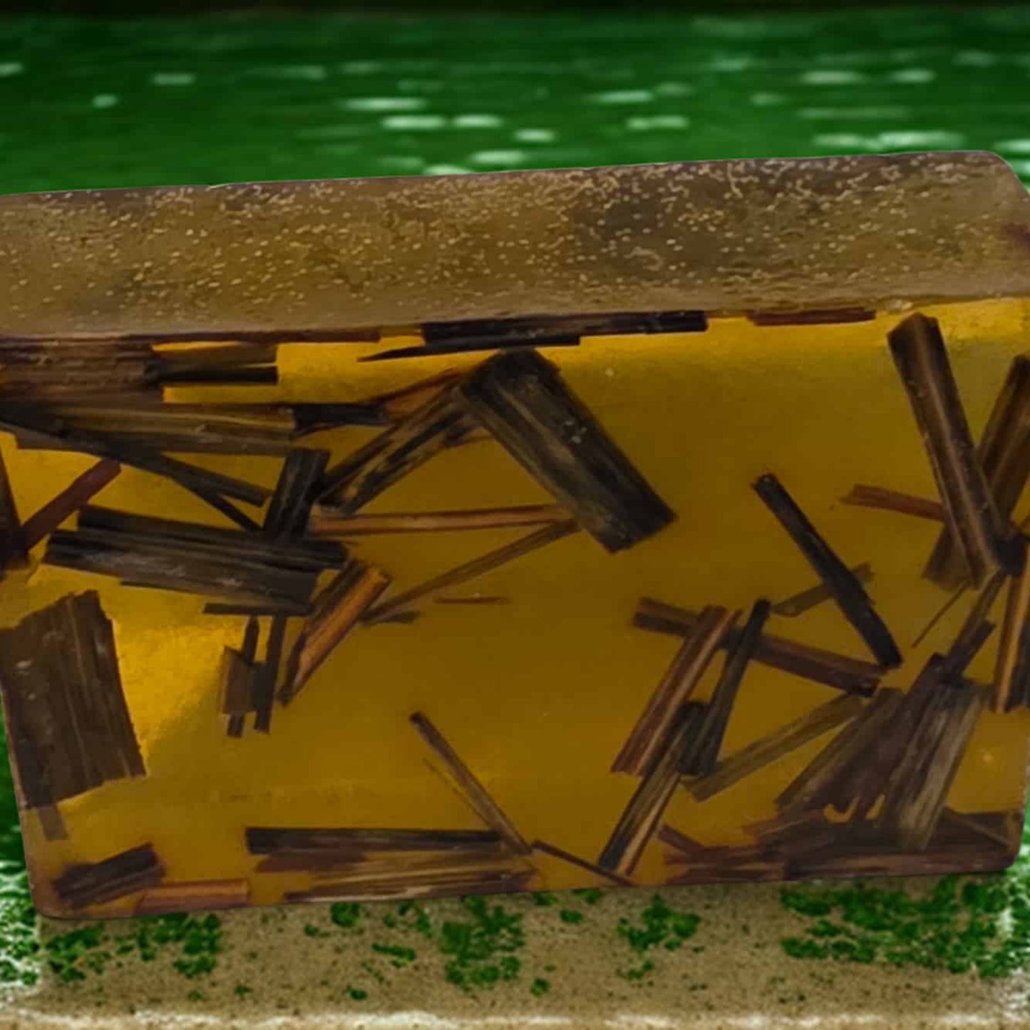 Handmade lemongrass clear soap – yellow artisan bar crafted in Michigan.