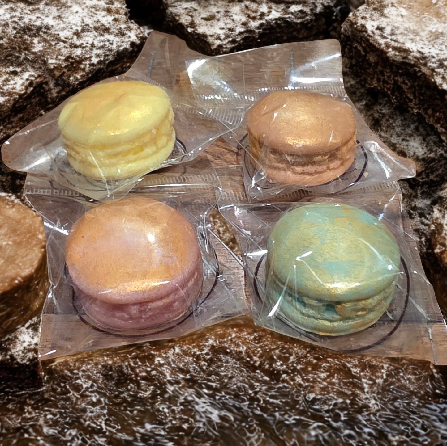 Handmade oatmeal milk and honey macaroon‑shaped soaps – assorted colors, artisan Michigan gift set.