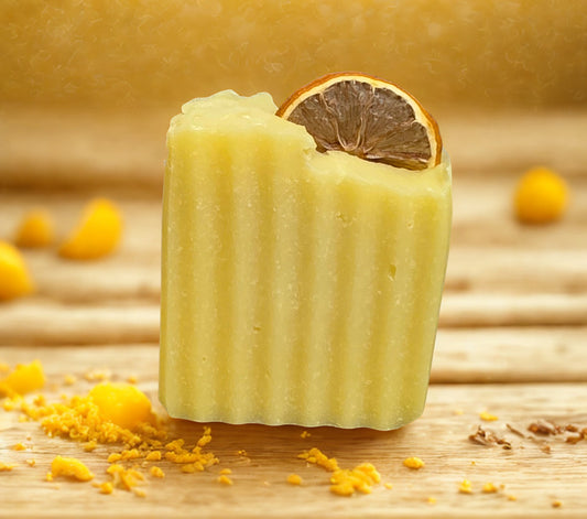 Handmade lemon cold process soap – yellow artisan bar, Michigan small‑batch gift soap.