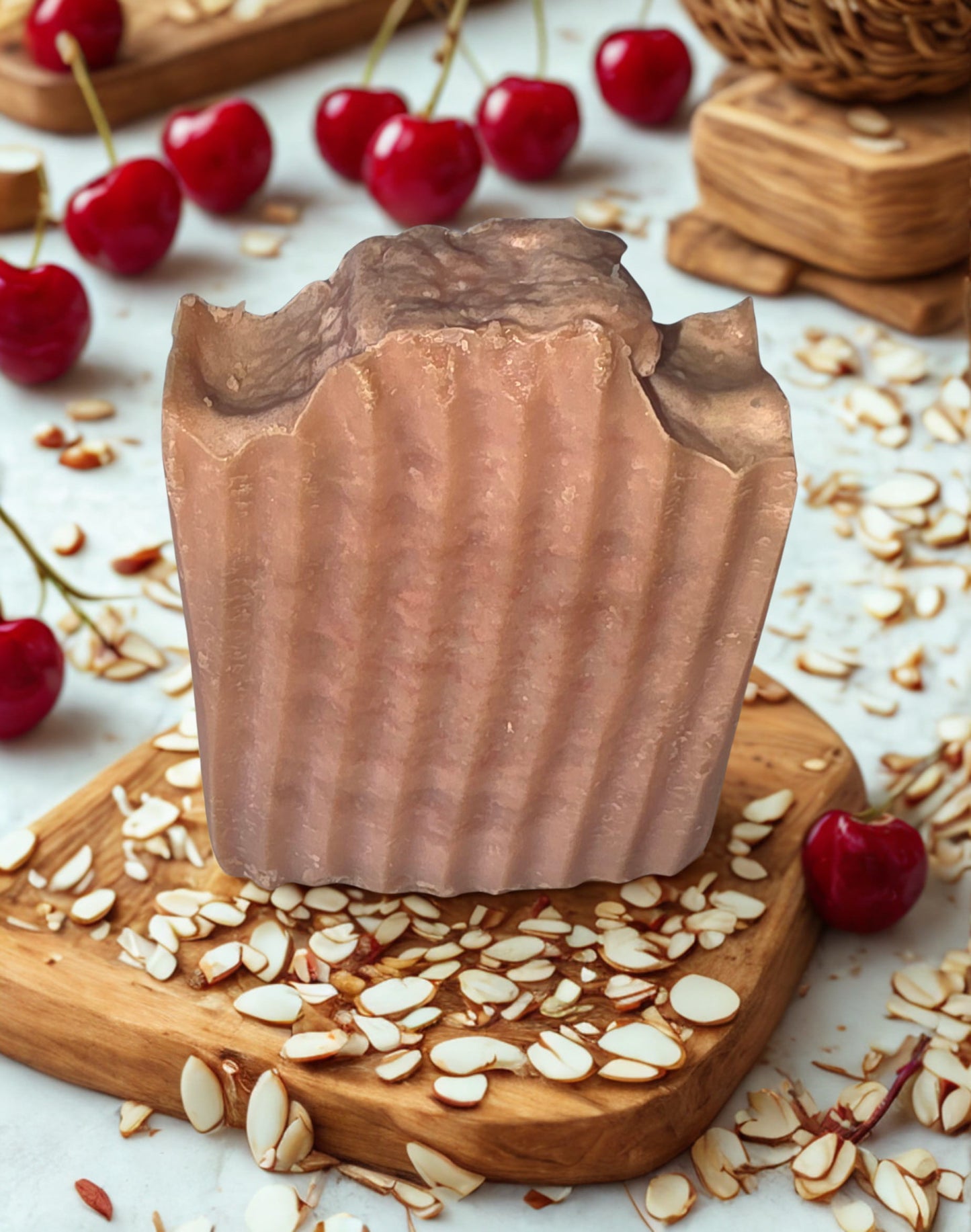 Handmade cherry almond vanilla cold process soap – pink artisan bar, Michigan small‑batch gift soap.
