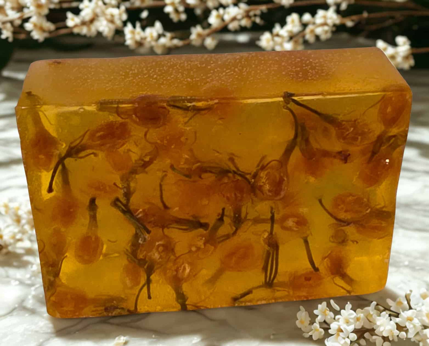Yellow bar of soap in jasmineHandmade jasmine soap – yellow artisan bar with soft floral scent, Michigan small‑batch gift soap.