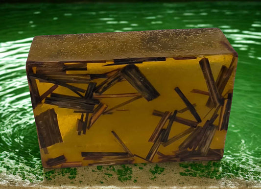 Handmade lemongrass clear soap – yellow artisan bar crafted in Michigan.