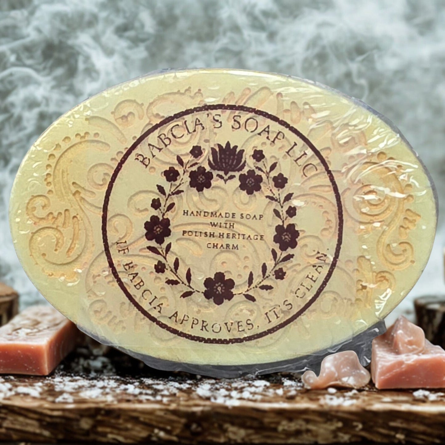 Handmade lemongrass goat milk soap – light green and gold oval artisan bar from Michigan.