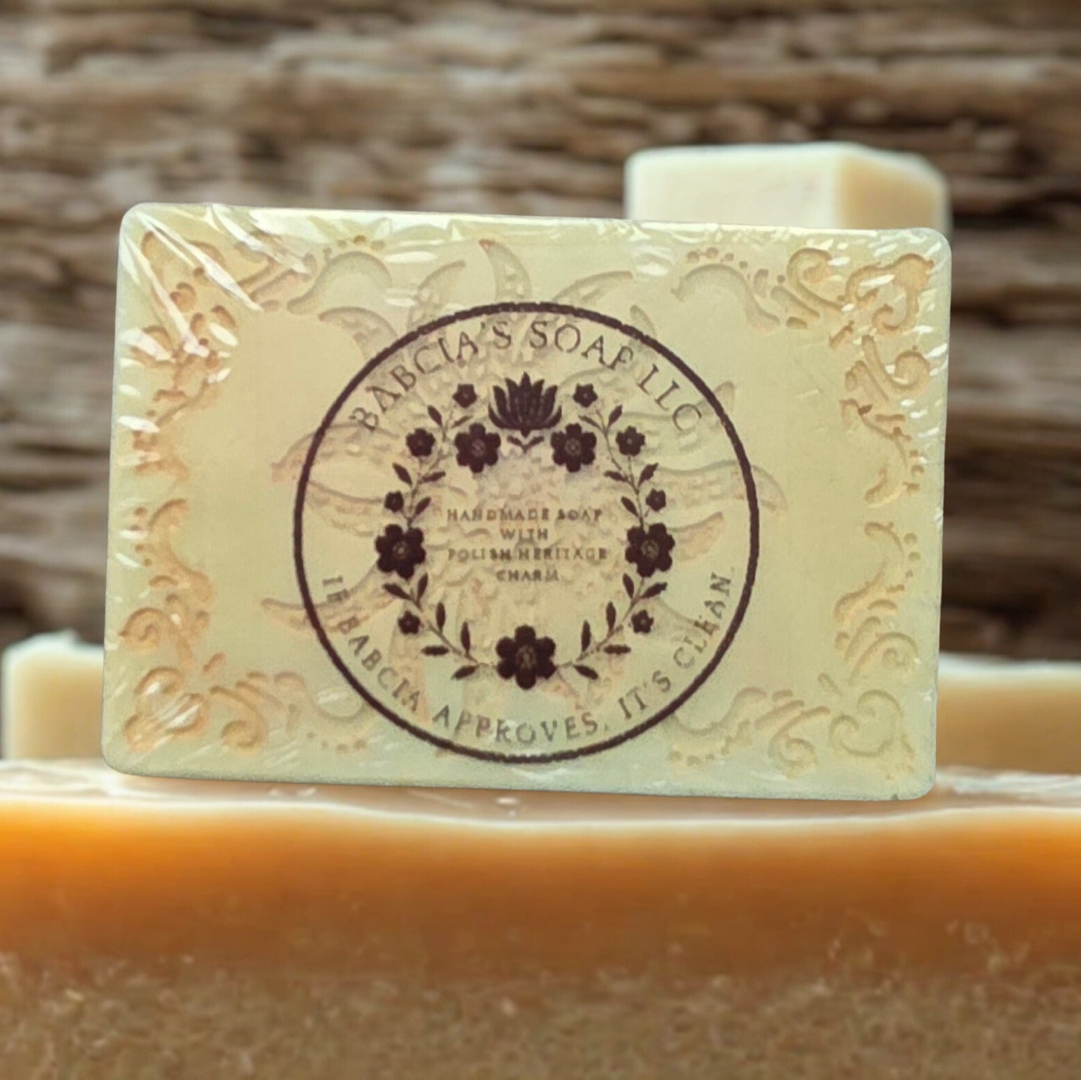 Handmade lemongrass goat milk soap – green and gold rectangular artisan bar crafted in Michigan.