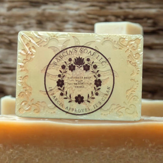 Handmade lemongrass goat milk soap – green and gold rectangular artisan bar crafted in Michigan.
