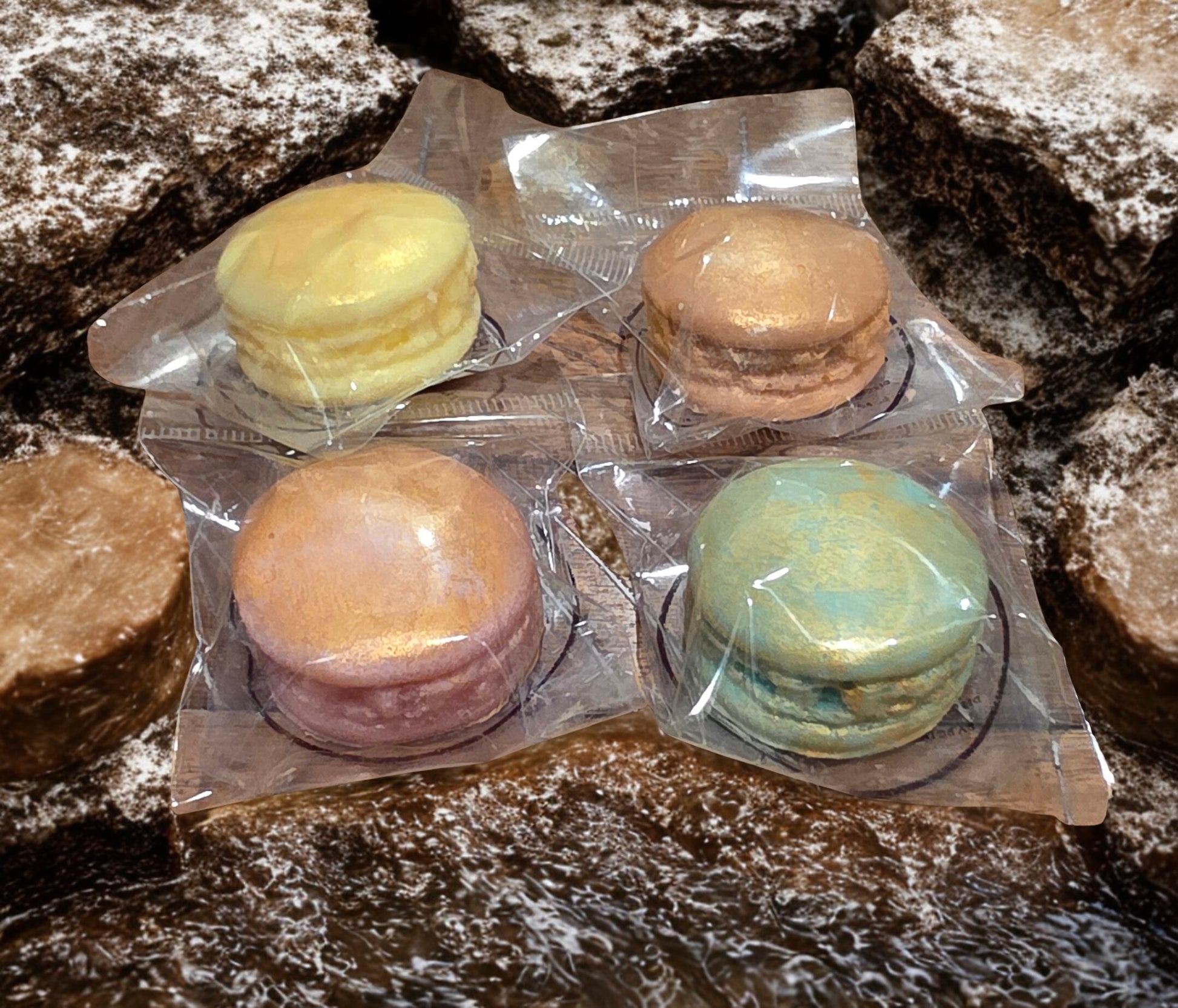 Handmade oatmeal milk and honey macaroon‑shaped soaps – assorted colors, artisan Michigan gift set.
